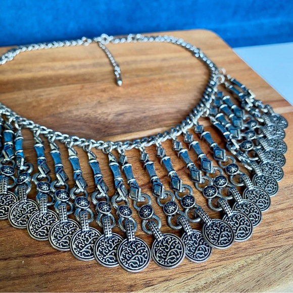 Boho Silver Dangling Charms Necklace - Picture 1 of 8